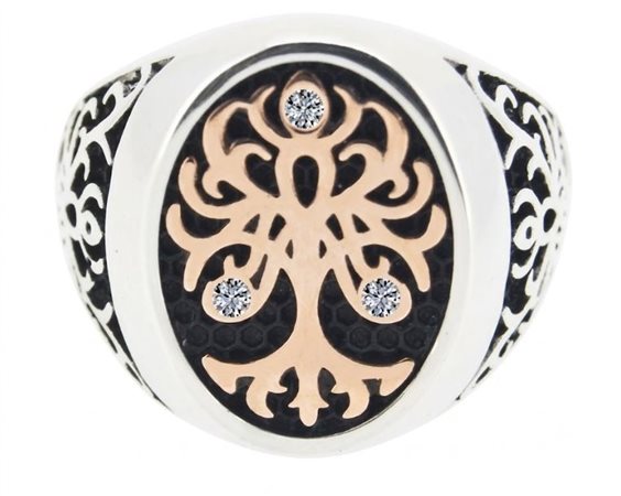 Anello Albero Della Vita 925 Donna in Argento Diamante 0.03 Ct 6A-ADV-8 - 6A-ADV-8